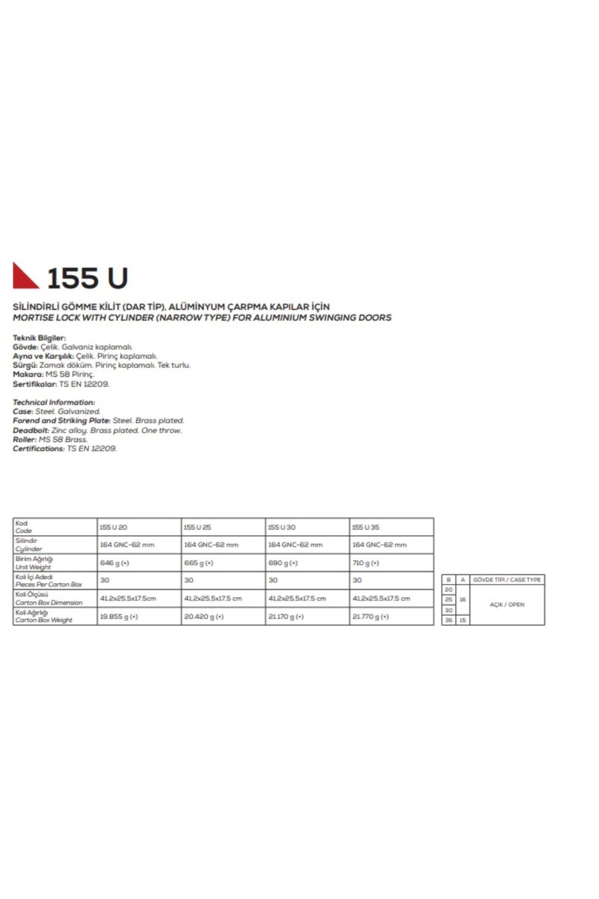 KALE SİLİN.MAKARA.DAİRE KİLİDİ 20MM-155 U